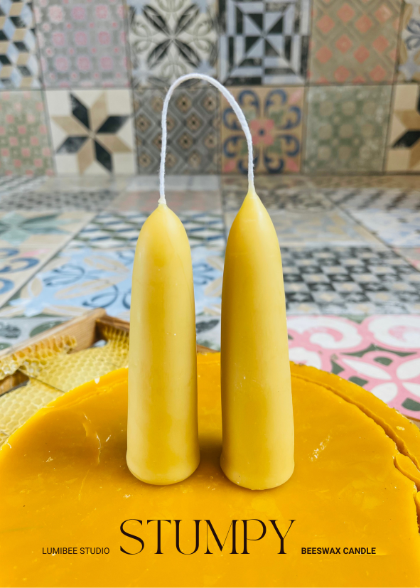 Stumpy Beeswax Candle Pair - Artisan Hand Dipped - 12cm