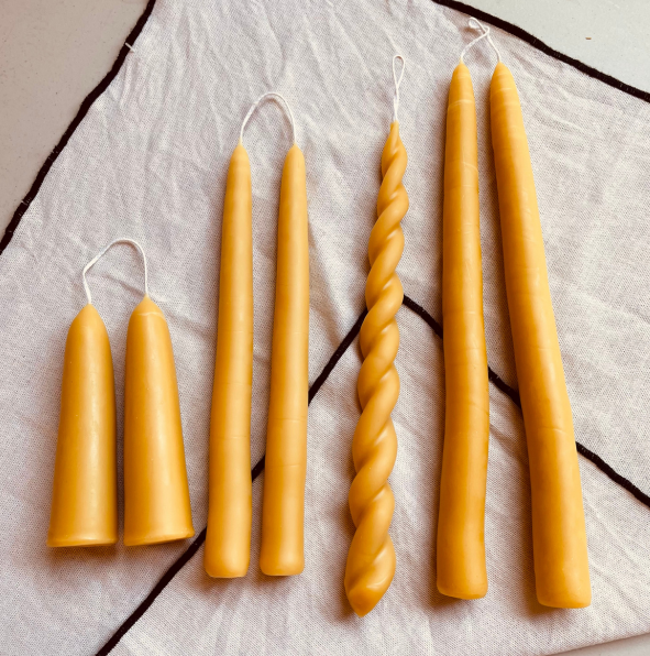 Standard Taper Beeswax Candle Pair - Artisan Hand Dipped - 22cm