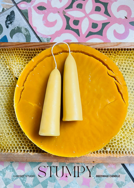 Stumpy Beeswax Candle Pair - Artisan Hand Dipped - 12cm