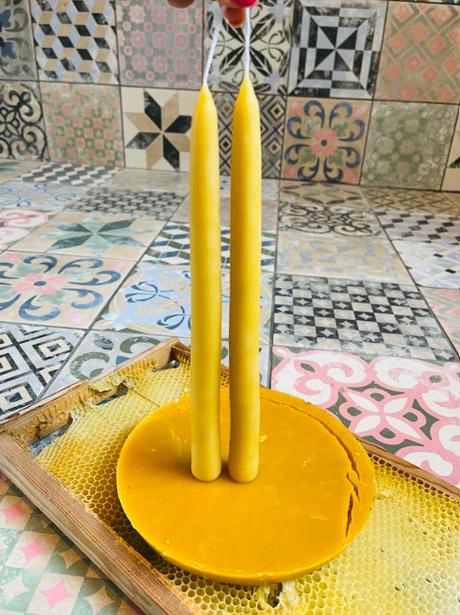 Standard Taper Beeswax Candle Pair - Artisan Hand Dipped - 22cm